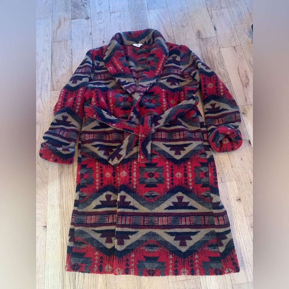 Woolrich Sherpa Fleece Southwestern Aztec Pattern Cozy Robe with Tie - XL/XXL